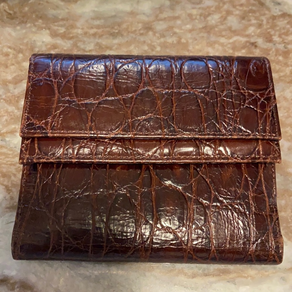 Donna Karan Brown Crocodile Embossed Wallet